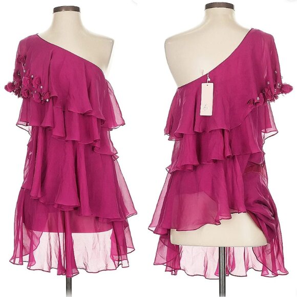 NWT Rebecca Taylor Silk Chiffon One Shoulder dress Size 4 lined - Picture 1 of 13